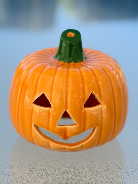 Other - Small Orange Ceramic Smiling Jack-O-Lantern Pumpkin Candleholder Halloween Decor